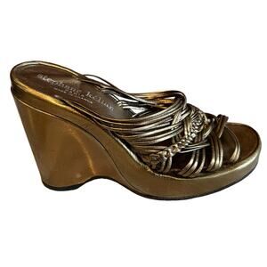 Stephane Kelian Paris Couture Metallic Gold Platform Wedge Sandals